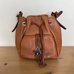Tan brown leather Dooney and Burke drawstring shoulder bag